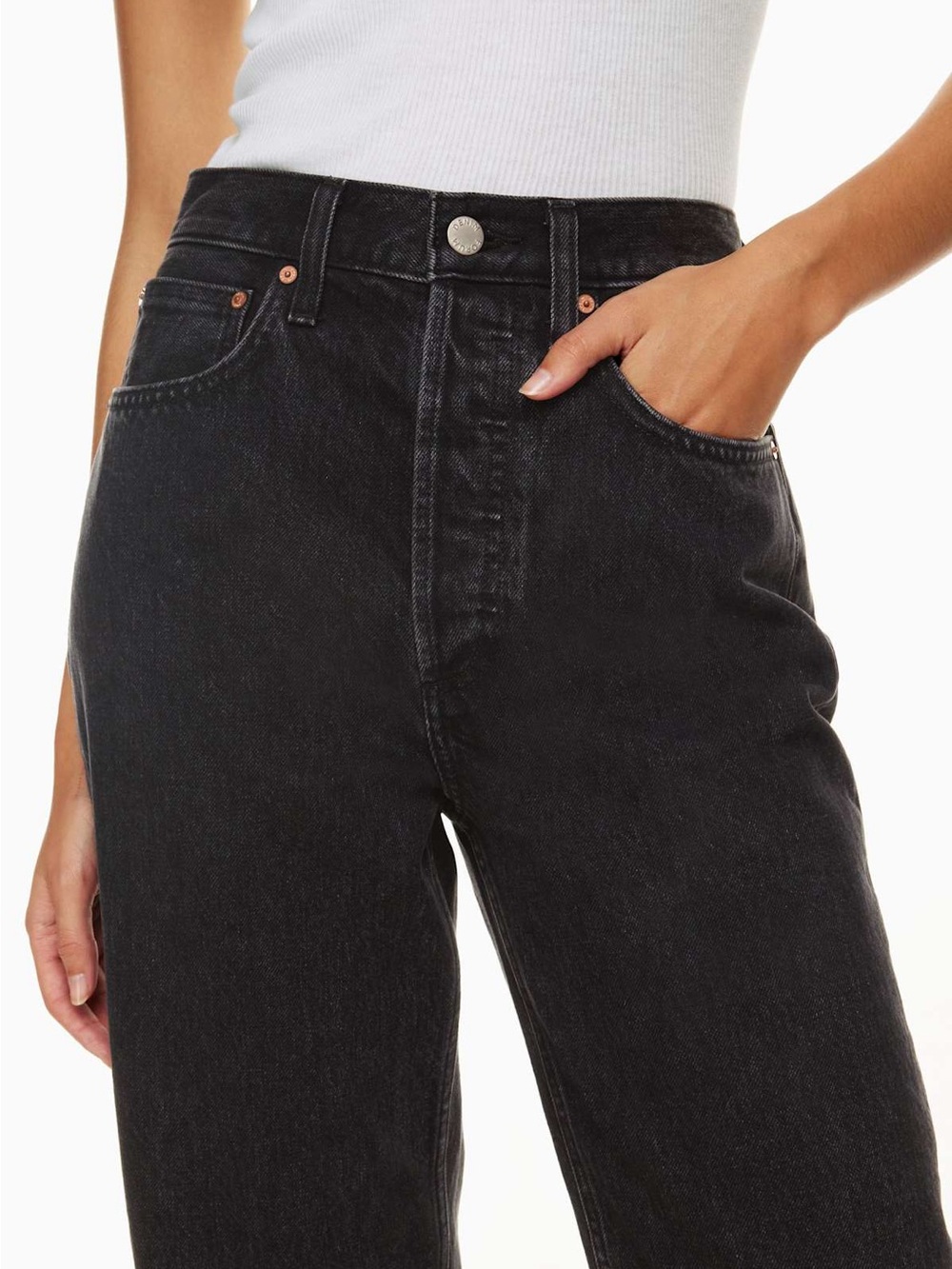 Denim Forum| Aritzia|The BF High-Rise Loose Black Denim Straight Leg Jeans Sz 26